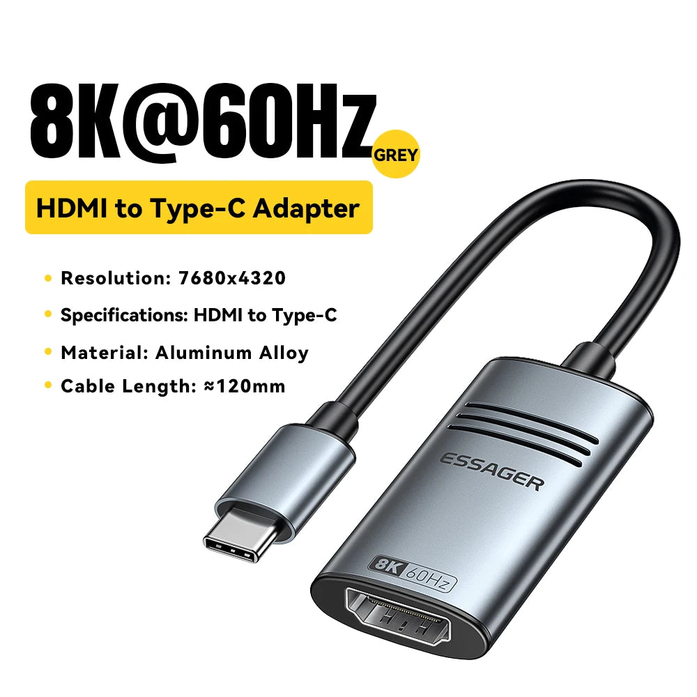 Essager HDMI To USB Type C Adapter for iPhone MacBook Pro Air iPad Samsung Galaxy 8K@60Hz 4K@120Hz/144Hz HD TV Cable Converter