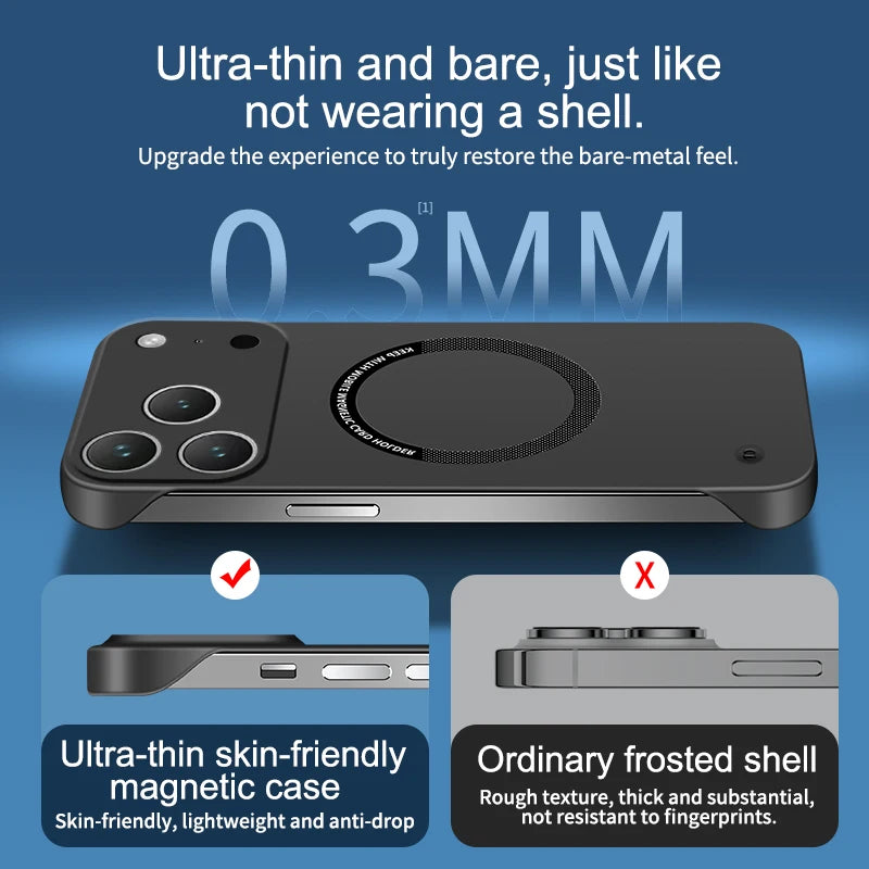 Frameless Magnetic For Magsafe Slim Case For iPhone 17 Pro Max Air iPhone17Pro Max 5G Wireless Charging Hard Back Cover
