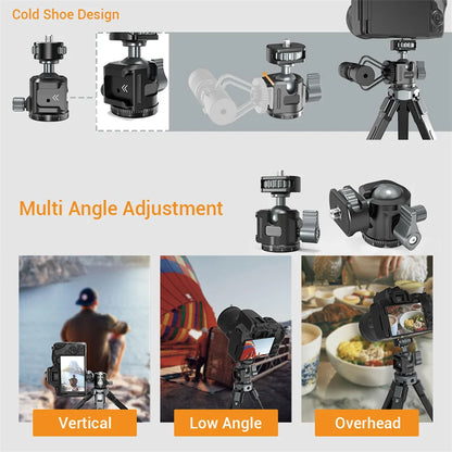 LEAPLIGHT Selfie Stick Tripod w 360 Ball Head Cold Shoe Tabletop Tripod for iPhone 16 15 14 Samsung Phone DSLR Camera Magic Arm