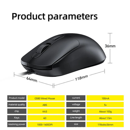 G580 USB Wired Mouse Ergonomic Office/Gaming Mouse With Anti Slip Stickers For PC Laptops Anti-Slip Mouse Send A Gift 2026 New