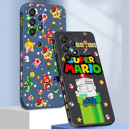 S-Super M-Marios B-Bros Cute Liquid Left Rope For Samsung Note 20 10 A54 A31 A14 A03 A22 A34 A04 A24 A25 Ultra Plus 5G Cover