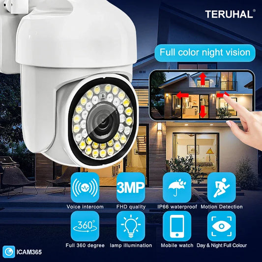 8X Zoom IP66 Wifi IP Wireless Security Surveillance  PTZ Camera Indoor Outdoor Cameras Tracking Two-way Audio HD Night Color Cam