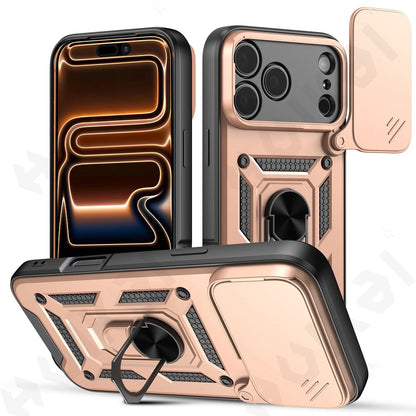 Shockproof Case For iPhone 17 16 15 14 13 12 11 Pro XS Max Plus Camera Lens Cover Phone Case with Ring Stand Armor rotate Cover