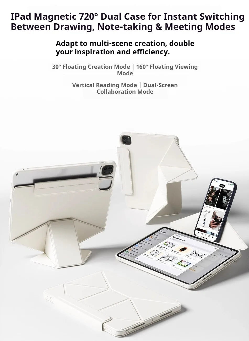 ZOYU for iPad 10/11th Increase Height Bracket Case, Magnetic Transparent Removable Cover iPad Pro 11 12.9 13 Air 4/5th mini 6/7