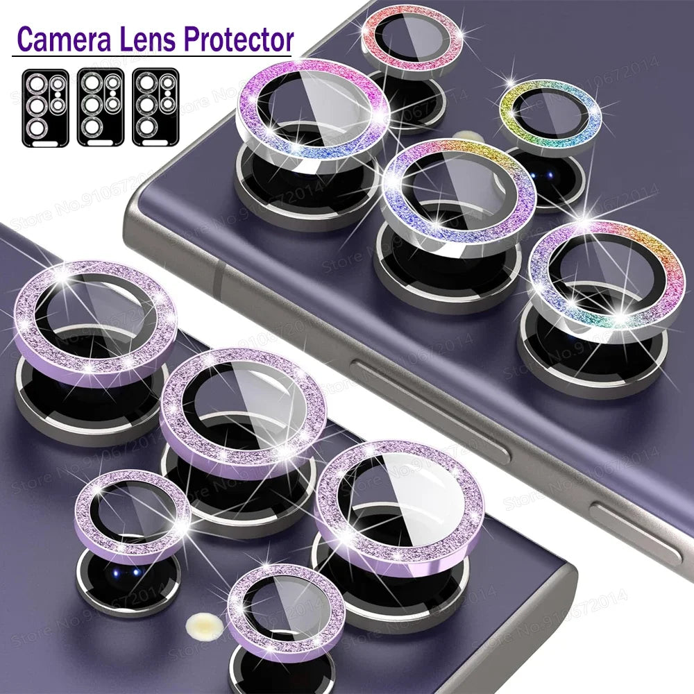 For Samsung Galaxy S24 Ultra HD Glitter Diamond Metal Ring Camera Glass Lens Protector For Samsung S25 Ultra S24 Plus Lens Film