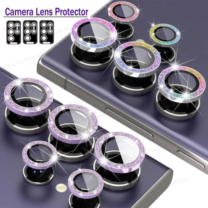 For Samsung Galaxy S24 Ultra HD Glitter Diamond Metal Ring Camera Glass Lens Protector For Samsung S25 Ultra S24 Plus Lens Film