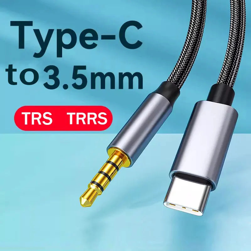 USB C to 3.5mm Jack AUX Audio Cable Car Speaker HiFi Headphone Headset Adapter For iPhone 16 Pro Samsung 0.5m Short 2m 3m Long