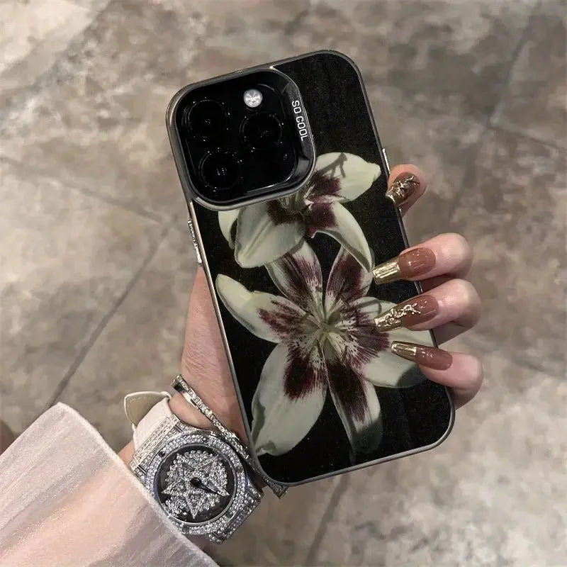 Oil Painting Lily Flower Retro Pattern Phone Case For iPhone 16 15 14 Pro Max 16E 13 12 11 XS X XR 7 8 Plus Shockproof Cover