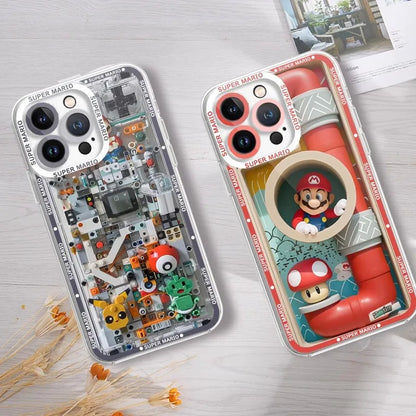 Cartoon Super Mario Bros Case For Iphone 16 15 11 14 13 12 Pro Max Mini 7 8 Plus 8X XS Cover Silicone Transparent