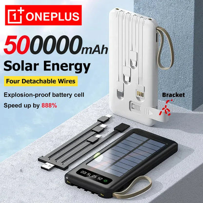 OnePlus Solar Power Bank 50000mAh Large Capacity Mobile Power Fast Charging Battery Dual USB 4 Cables For iPhone Samsung Huawei