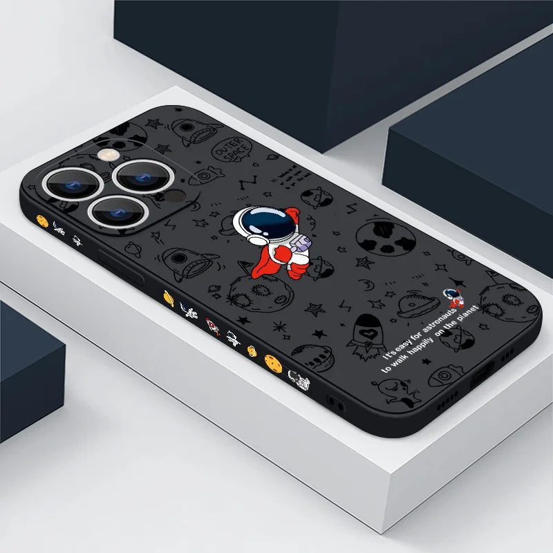 Cartoon Astronaut Pattern Case For iPhone 16 15 14 Pro Max 11 12 Shockproof Silicone Soft Phone Cover For iPhone 13 14 15 16 Pro