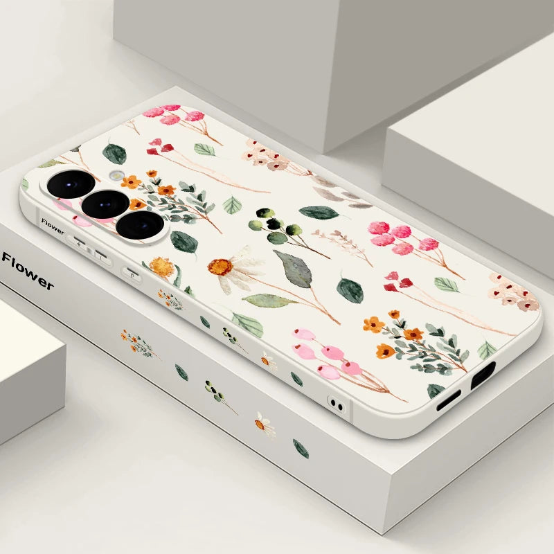 Luxury Flower Print Lanyard Case For Samsung Galaxy A55 A54 5G A35 A25 A15 A14 A34 A52 S21 FE S22 S23 S24 Ultra Silicone Cover
