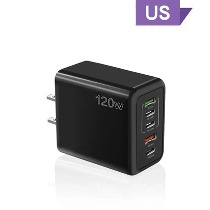 120W Multi Ports USB Charger Fast Charging Type C Mobile Phone Charger For iPhone 15 Huawei Samsung Xiaomi Quick Charge Adapter
