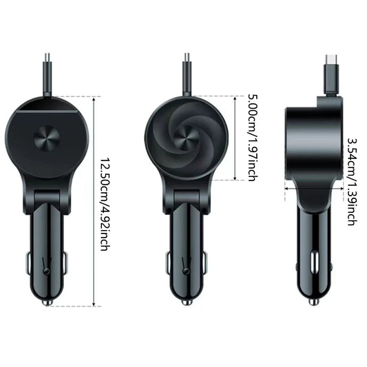 Voltage Detection Car Charger Adjustable Super Fast 3 In 1 Retractable Phone Charger USB QC3.0 Type C PD USB C Fast Charging
