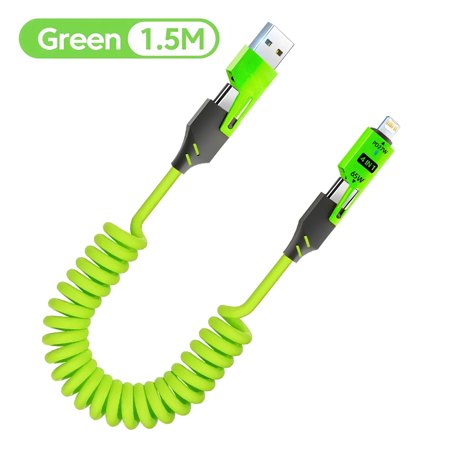 Zinc Alloy USB-C 4IN1 65w Fast Charging Cable for iPhone Usb Type C Cable For iPhone Xiaomi Samsung PD spring data cable USB