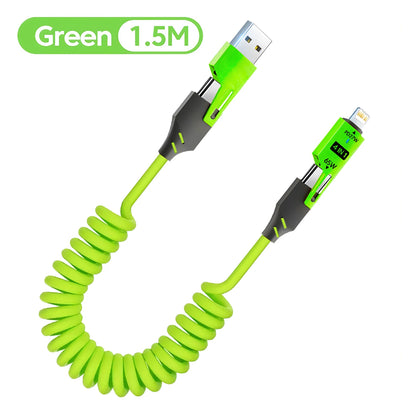 Zinc Alloy USB-C 4IN1 65w Fast Charging Cable for iPhone Usb Type C Cable For iPhone Xiaomi Samsung PD spring data cable USB