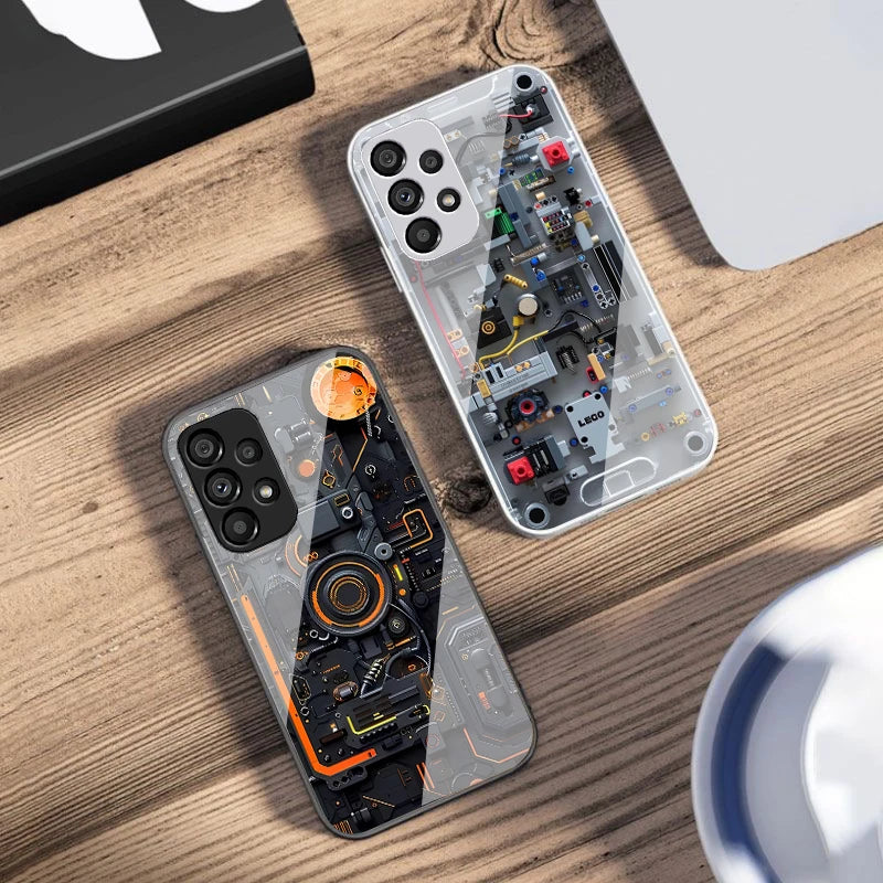 Mechanical device black For Samsung Galaxy S10 4G S20 11E 30 S21 22 S24 Fe Pro S23 S25 Ultra 5G S9 Tempered Glass Phone Case