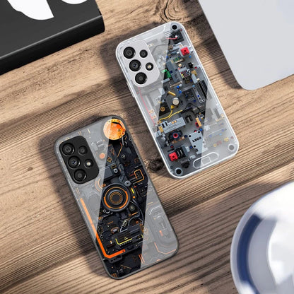 Mechanical device black For Samsung Galaxy S10 4G S20 11E 30 S21 22 S24 Fe Pro S23 S25 Ultra 5G S9 Tempered Glass Phone Case