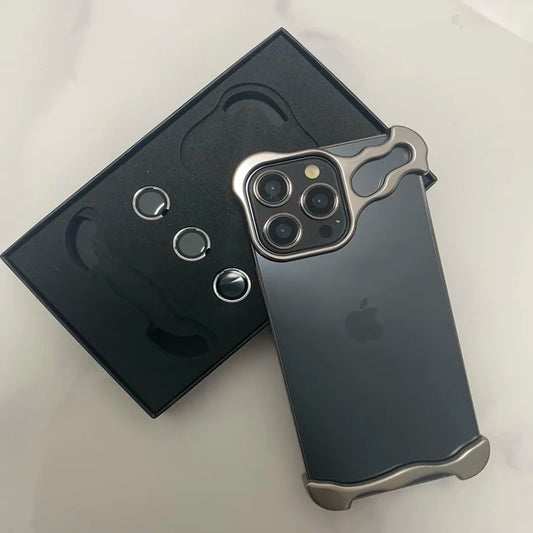 Luxury Irregular Aluminum Alloy Bumper Phone Case For IPhone 16 15 14 13 12 Pro Max 16Pro Plus Lens Film Protection Metal Cover
