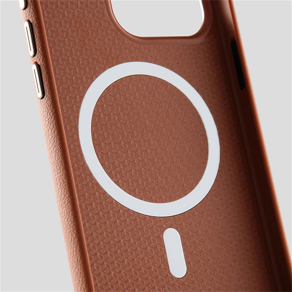 Luxury Business PU Leather Magnetic Case For iPhone 16 Plus 15 14 Pro Max Light Thin Magsafe Wireless Charge Shockproof Cover