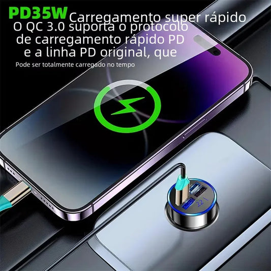 PD + QC 3.0 Fast Charging Car Phone Charger Adapter 4 Ports Usb Car Charger Type C PD35W Quick Charge 3.0 Car Charger