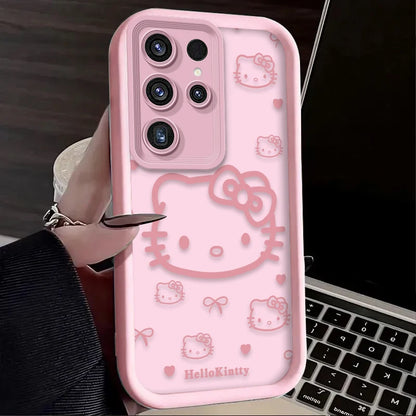 Pink Line Hello Kitty Case For Samsung Galaxy S23 S24 S25 Ultra S22 S21 Plus FE A56 A36 A26 A16 A06 A15 A25 A35 A55 5G Soft Etui