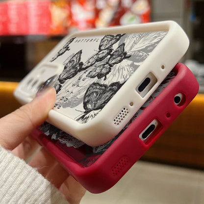 Ink Butterfly Case For Samsung Galaxy S25 Edge S25 S24 S23 S22 Ultra S21 S24 FE A14 A34 A15 A35 A53 A54 A56 5G TPU Phone Cover ﻿