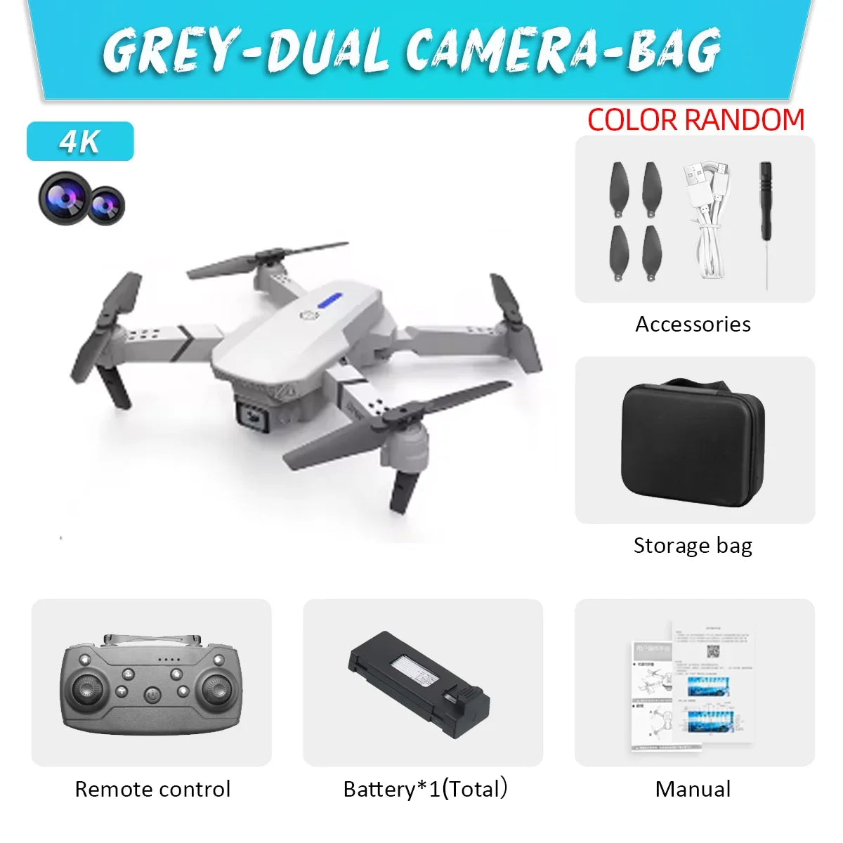 2024 E88 Pro WIFI FPV Drone, Wide Angle 4K/1080P HD Camera, Height Hold, Foldable RC Quadcopter Helicopter Toy Gift