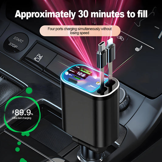 5 in 1 Retractable Car Charger with USB C Cable Roof Starlight Car Charger Adapter Compatible for iPhone Huawei Samsung
