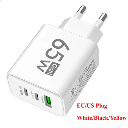 Total 65W GaN Charger USB PD Type C Fast Charging Muti 3 Ports Mobile Phone Adapter For iPhone 15 Pro Max Samsung Xiaomi Huawei
