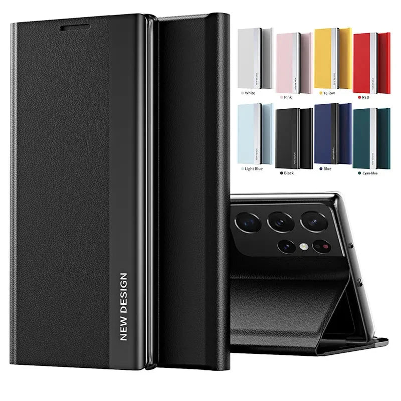 Luxury Leather Flip Case For Samsung Galaxy S25 S24 S23 S22 S21 S20 Ultra Plus S25 Edge S23 S21 S24 FE Note 20 Ultra Stand Cover