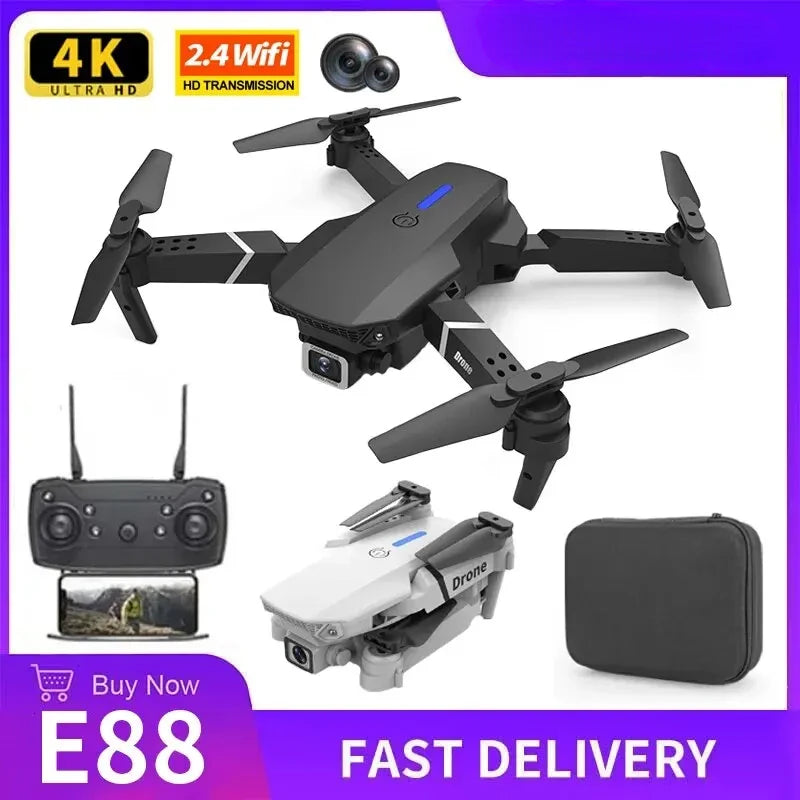 2024 E88 Pro WIFI FPV Drone, Wide Angle 4K/1080P HD Camera, Height Hold, Foldable RC Quadcopter Helicopter Toy Gift