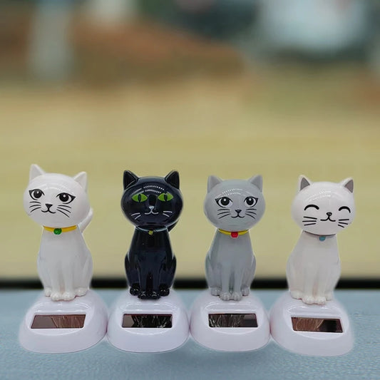 1pc Car Decoration Solar Energy Decoration Shaking Head Doll Cartoon Cat Shape Decoration Gift Creative Interior Automotive