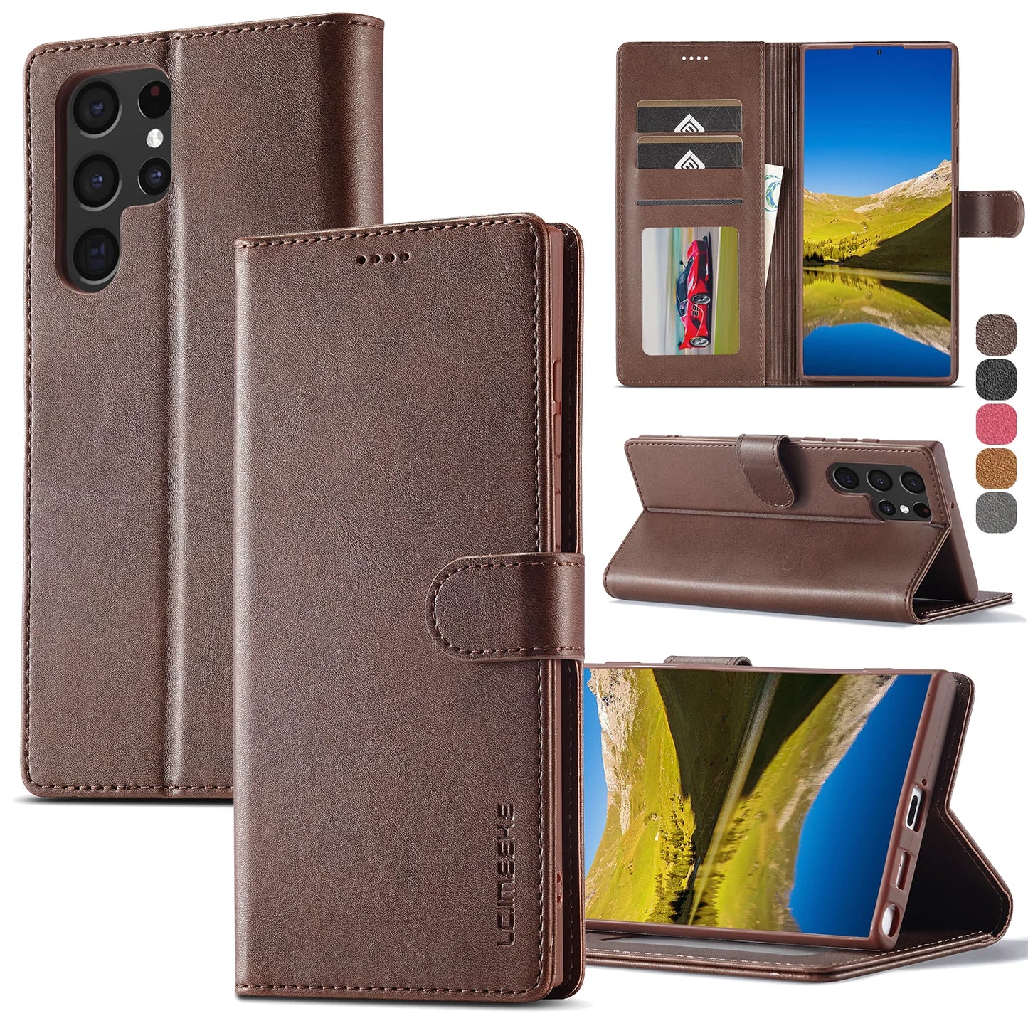 Leather Wallet Case For Samsung Galaxy S25 S24 S23 S22 Ultra S21 S20 FE S10 S9 Plus Note20 10 Plus Business Flip Card Cover