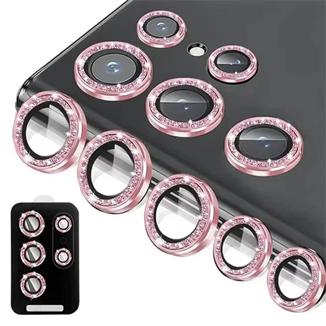 For Samsung Galaxy S24 Ultra HD Glitter Diamond Metal Ring Camera Glass Lens Protector For Samsung S25 Ultra S24 Plus Lens Film