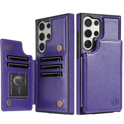 Wallet Magnetic Double Buckle RFID Blocking Card Slot Leather Case For Samsung Galaxy S25 Ultra S24 FE S23 Plus S22 S21 S20 FE