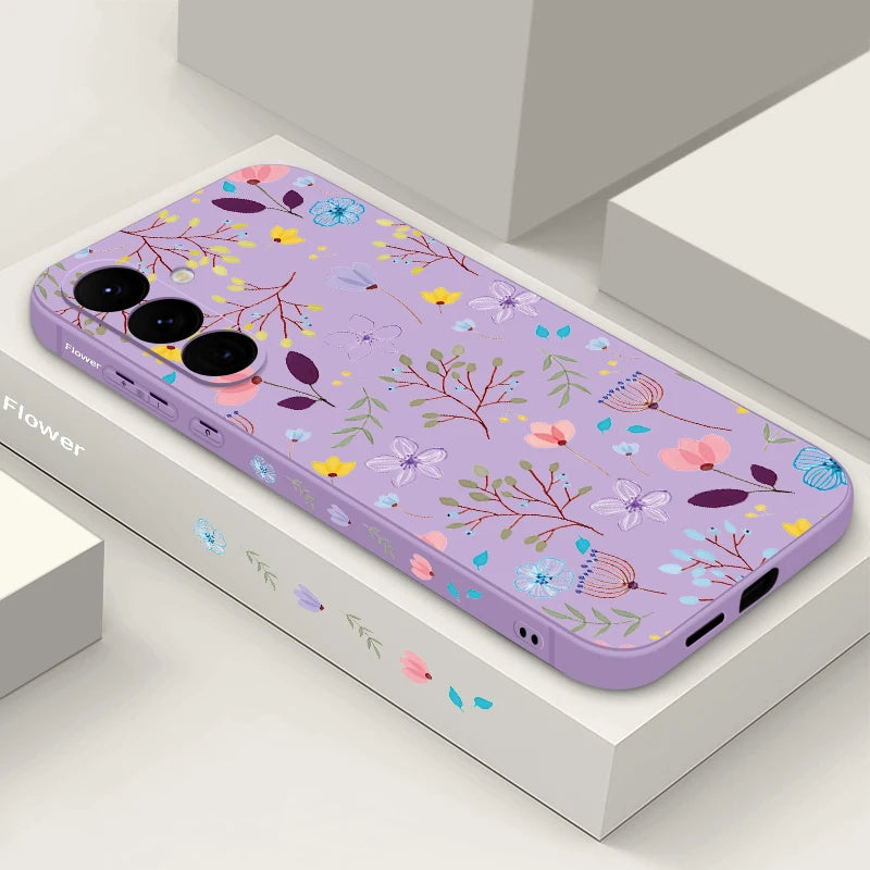 Luxury Flower Print Lanyard Case For Samsung Galaxy A55 A54 5G A35 A25 A15 A14 A34 A52 S21 FE S22 S23 S24 Ultra Silicone Cover