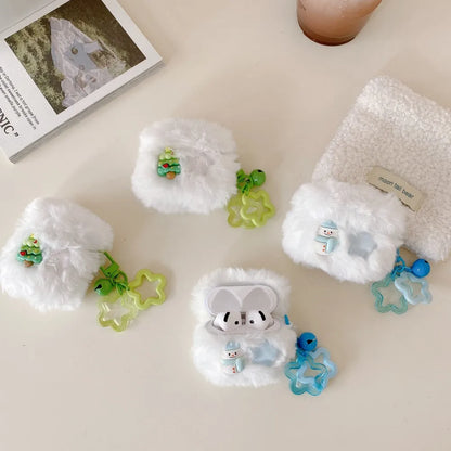 Snowman Christmas Plush Shell For AirPods Pro 3 Case Bluetooth Earphone Shell For AirPods 4 3 1 2 Pro2 Pro Cover With Star Bells