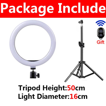 LED Selfie Ring Light 3 modes Dimmable Photography Lamp with 50cm Tripod Remote control For Phone Video Live Makeup Fill Light