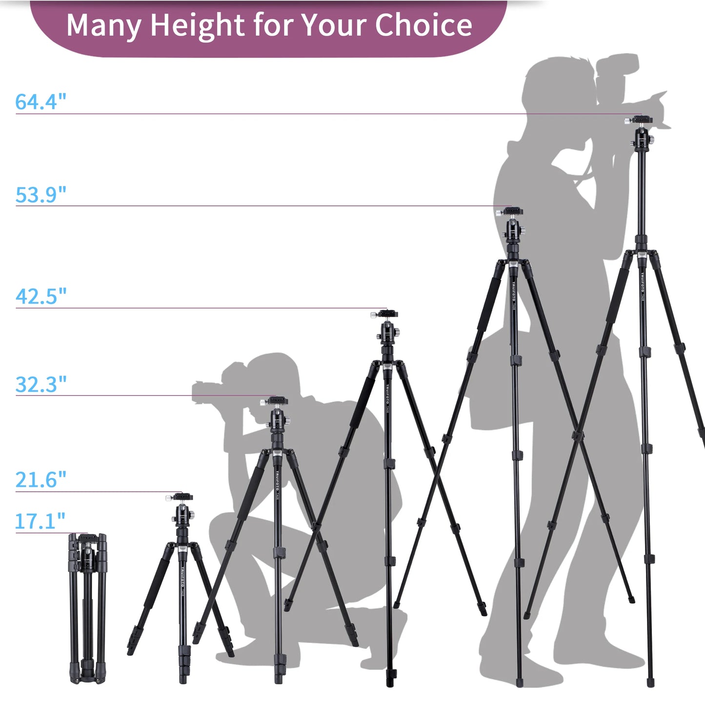 Photography tripod for digital SLR cameras, compatible with macro photography, portable travel tripod with inverted center post