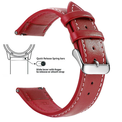 Top Grain Genuine Leather Watch Band, Quick Release 12/14/16/18/19/20/21/22/24 mm Watch Straps, Replacement Bands for Men Women