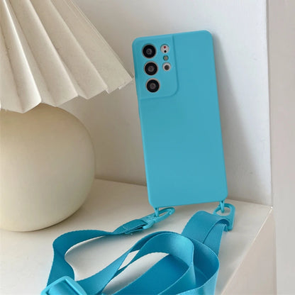 Crossbody Lanyard Necklace Case For Samsung Galaxy A32 A22 A12 A52 S21 S20 FE S22 S23 Ultra Plus Soft Silicone Cord Strap Cover