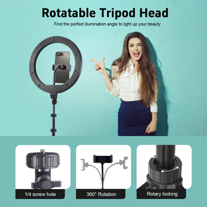 12" 3-Color Ring Light with Handle & 160cm Quick-Release Tripod – Dimmable LED for Selfie/Makeup/Live Streaming