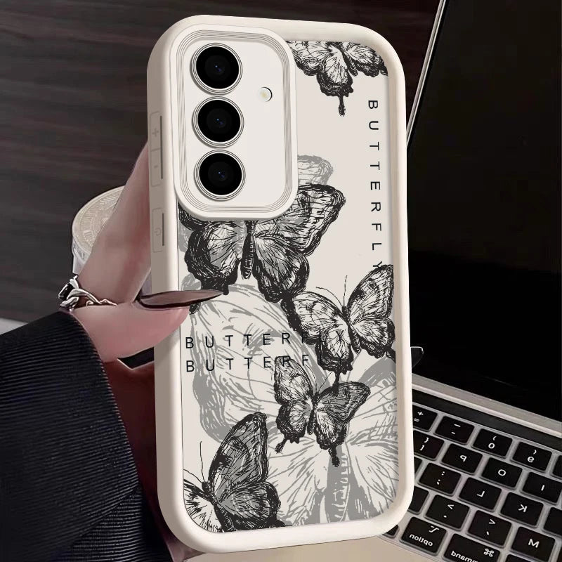 Ink Butterfly Case For Samsung Galaxy S25 Edge S25 S24 S23 S22 Ultra S21 S24 FE A14 A34 A15 A35 A53 A54 A56 5G TPU Phone Cover ﻿