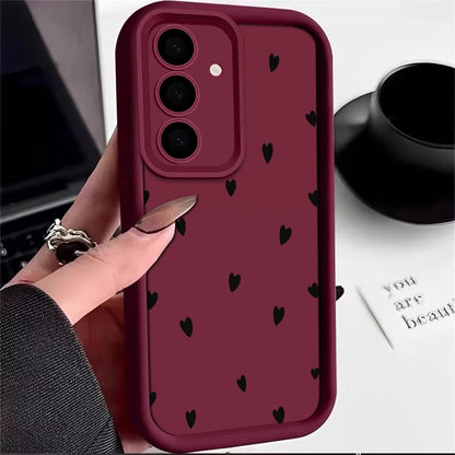 Black Love Heart Soft Phone Case For Samsung Galaxy S25 FE S22 S21 S23 S20 S24 Ultra FE A35 15 A25 A55 Note 20 Plus 5G Cover