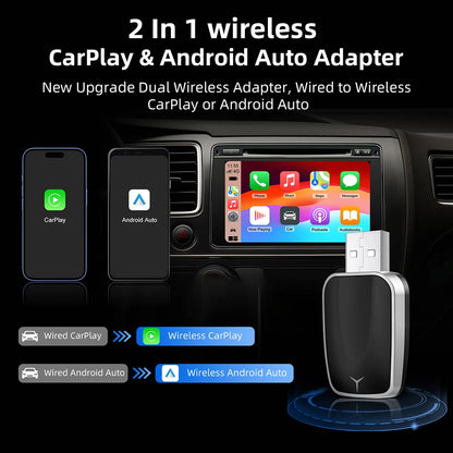 2 in 1 Smart Dongle AI Box Mini Adapter Wired to Wireless Carplay&Android Auto Compatible with 99% of Cars Plug and Play WiFi