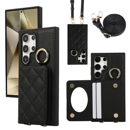 Crossbody Leather Phone Case for Samsung Galaxy S25 Ultra S24 FE S23 S22 Plus Mirror Wallet with Card Holder Protective Cover