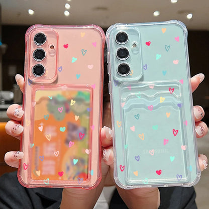 Card Bag Wallet Case For Samsung Galaxy S25 Edge S24 Ultra S23 S24 FE A55 A35 A25 A15 A16 A56 5G A06 Tiny Hearts TPU Phone Cover