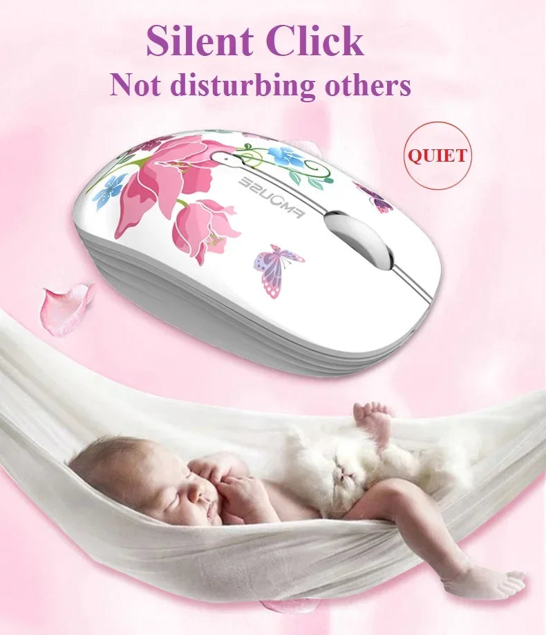 Wireless Mouse for Apple Lenovo Office Creative Cartoon Silent Water Transfer Iris Beautiful Appearance Cute Girl Wireless Mouse