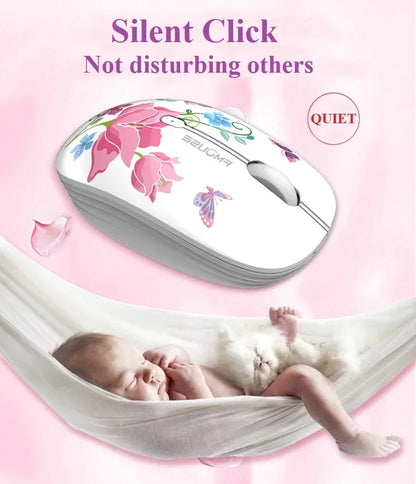Wireless Mouse for Apple Lenovo Office Creative Cartoon Silent Water Transfer Iris Beautiful Appearance Cute Girl Wireless Mouse